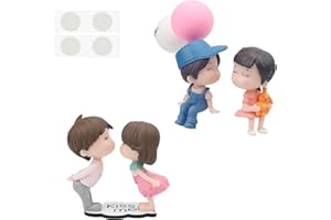 HASLED Décoration de Tableau de Bord Voiture - 2 Paires de Figurines Mignonnes en Résine avec Ballon, Ornements Adhésifs pour Intérieur de Voiture, Cadeau pour Automobilistes