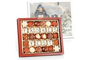 ‎PRALINENCLUB Pralinenbote - FROHES FEST Geschenkbox Weihnachten mit 30 Pralinen deutscher Chocolatiers, das Pralinen Geschenk (FROHES FEST, 385 g)