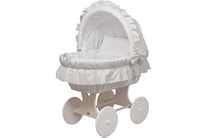 WALDIN BABY COLLECTION WALDIN Cuna Moisés, XXL, 6 modelos a elegir,Madera/ruedas lacado en blanco,color textil blanco