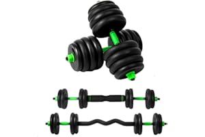 EIGFOH Pesas y Mancuernas Ajustables 10/15/20/30/40 KG Juego de Pesas 3en1 con Barra Recta y Curva, Mangos Antideslizantes, Kit Mancuernas para Gimnasio en Casa