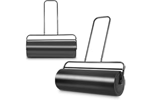 TANGZON 48L/60L/63L Steel Garden Lawn Roller, Water Sand Filled Outdoor Grass Roller with Removable Drain Plug, Scraper Bar, Heavy Duty Metal Lawn Push Rolling Tool (48L, Black)