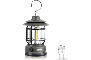 GEMEK Camping Lantern Rechargeable, Retro Metal Camping Light, Hanging Dimmable COB Brightness Tent Light for Camping, Emergency, Fishing, Hiking etc (Green)