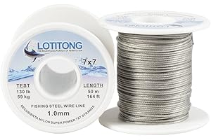 LOTITONG Super power 130LB 164ft fishing steel wire line 7x7 49 strands Trace Coating Wire Leader Coating Jigging Wire Lead Fish Jigging Line diameter 1.0mm