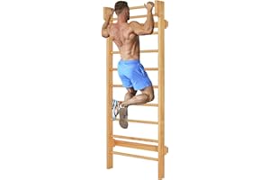 COSTWAY Espalier Suédois en Bois, Échelle de Gymnastique Multifonctionnel 195 x 80 x 14 cm avec Matériel de Montage, Capacité de Charge 150 kg pour Adulte