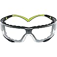 3M Safety Glasses, SecureFit, ANSI Z87, Dust Protection, Anti-Fog Anti-Scratch Clear Lens, Green/Black Frame, Flexible Temples, Removable Foam Gasket