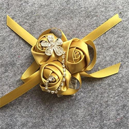 Wedding Flowers Groom Boutonniere Silk Flower Bride Wrist Corsage Party Suit Decoration (Gold Wrist Corsage)