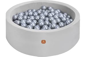 Dodozen Piscina di Palline 90x30cm/200 Palline ∅ 7cm per Bambino Bambina - Rotonda in Memory Foam Velluto Super Morbido - Rivestimento Rimovibile - Grigio:Argento