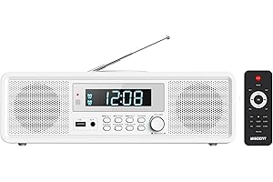WISCENT Radio compatta con lettore CD, sistema audio RMS nitido da 20 W, lettore CD radio FM con Bluetooth, USB, MP3, AUX, doppia sveglia digitale, riproduzione CD-R/CD-RW/MP3/WMA