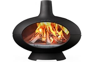 Morsø Forno Wood Burning Outdoor Oven for Versatile Cooking, Barbecuing and Smoking Food, with Pizza Stone, Round Design with Double-Coated Cast Iron, Black