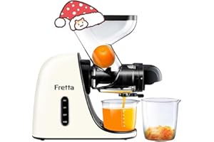 ‎FRETTA Fretta Slow Juicer Entsafter Gemüse und Obst Saftmaschine Silber, 200W Saftpresse Elektrisch Obstpresse Sellerie Juice Machine, 76mm XL Einfüllschacht, BPA-Frei, Leicht zu reinigen White
