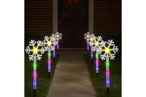 Just for Christmas Pathway Lights - 8 Pack Battery Operated Pre Lit Snowflake Christmas Lights W/a Timer Function & 32 Multicolor LEDs Great for Christmas Decorations & Garden Displays
