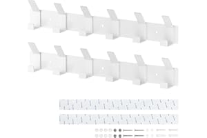 Ouzionz 2 ganci appendiabiti da parete, colore bianco opaco, con 6 ganci, appendiabiti in metallo, con listello a ganci, per camera da letto, bagni e cucine