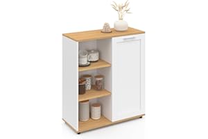 IDMarket - Aparador auxiliar VITO de 70 cm con 3 estantes y armario blanco y tablero de madera