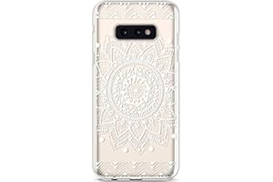 QPOLLY Compatible avec Coque Samsung Galaxy S10e Transparente Ultra Mince Silicone Housse Étui de Protection Clair Design avec Motif Imprimé [Exact Fit] TPU Souple Case Anti-Choc Cover,Mandala Blanc
