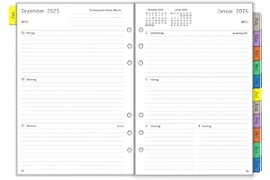 YHH 2026 Wochenplaner Einlage A5 6 Löcher, auf Deutsch, 1 Woche 2 Seiten mit Monatsübersicht Passwort Notizen Kontakt, von Jan.26 bis Dez.26, 100 GSM, Nachfüllpapier für Kalender 2026 Planer Organizer