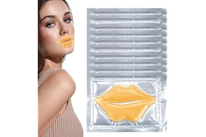 PEOAVRU Maschera Volumizzante Labbra, 10 pezzi Lip Plumper, Maschera in Tessuto per Labbra, Idratante, Filler, Rimpolpante, Formula Super Idratante e Rimpolpante, esfoliante labbra, oro