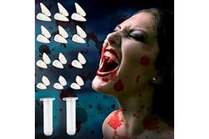 SNAGAROG 12 Pairs Vampire Teeth Fangs Fake Vampire Dentures Horror False Teeth Halloween Party Cosplay Prop Decoration with Teeth Pellets Adhesive for Halloween Costume Party Favors, 13/15/17/19mm