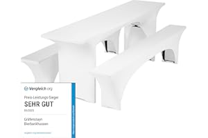 ‎GRÄFENSTAYN Gräfenstayn® Leopold Stretch - Biertischhussen-Set 3 tlg für Bierzeltgarnitur - 50cm oder 70cm Tischbreite - mit Öko-Tex Siegel Standard 100 : "Geprüftes Vertrauen" 30560 (Weiß, 50x220cm)