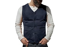 Runcati Chaleco para hombre, corte ajustado, algodón, cuello en V, sin mangas, vintage, elegante, informal, clásico, básico, con 4 botones