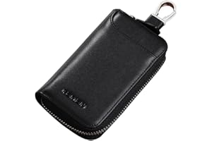 PORRASSO Genuine Leather Key Case Car Key Bag Key Pouch Portable Card Holder Keychain Wallet with 6 Hook for Men Black B
