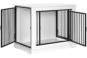 BEWISHOME Hundekäfig Möbel,81cm Hundebox für Zuhause,3 Türen,Moderne Hundekäfig für Zuhause Holz Indoor für kleine/mittlere Hunde,Beistelltisch,81x55x67.5cm,Weiß EMGL03W