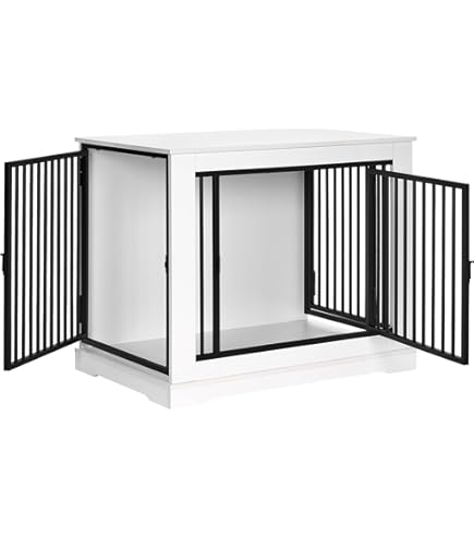 BEWISHOME Hondenkooimeubel, 81 cm hondenbench voor thuis, 3 deuren, moderne hondenkooi voor thuis, houten krat voor kleine/middelgrote honden, bijzettafel, 81 x 55 x 67,5 cm, wit EMGL03W