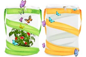 NC Butterfly Habitat Cage TAIZER 2 Stück Faltbare tragbare Insektenvermehrung Mesh Haustier Pop Up Reptilien Zusammenklappbarer Stoff Zuchtkäfige, Grün, Orange