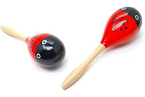 BUSHWACKA Maracas adultos. 1 par, mariquita roja, Maracás españolas Rojo Color de Lunares, Colores Tradicionales españoles, Agitadores de Rumba Traqueteo Percusión de Mano, Instrumento Musical Maraca