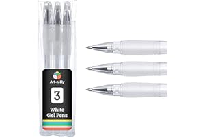 ART-N-FLY White Gel Pen for Artists 0.7mm Fine Point - Smudge-resistant for Art Drawing, Sketching & Writing (3pack) - White Ink Pen Highlight Fine liner - Archival Gel Ink - Opaque on Black Paper