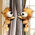 Peerless 2Pcs Animal Curtain Tiebacks 20Cm/8" Forest Animals Stuffed Cartoon Curtain Holder with Elastic Button Tie Rope for Home Curtain Accessories Bedroom Decor, Lion