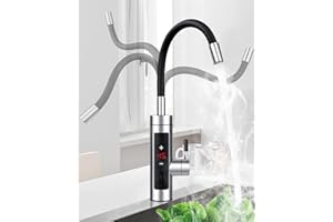 YERFKAN Instant Hot Water Tap, 360° Rotatable Instant Water Heater Tap with Digital Display, 220V 3000W Stainless Steel Electric Water Heater Faucet for Kitchen Bathroom Washroom (Schwarz)