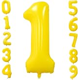 Yellow Balloon Number 1, 40 Inch Number 0-9 Birthday Balloons Party Balloons Large Lemon Yellow Foil Balloons for Anniversary
