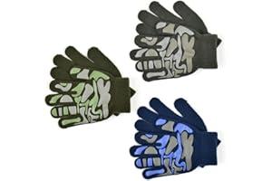 UNDERCOVER LINGERIE 3 Pairs Boys Girls Kids Thermal Magic Stretch Grip Winter Gloves Grip with Animal, Camo or Football Grippers
