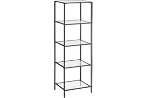 ‎VASAGLE VASAGLE Regał 5-poziomowy, wąski regał szklany do sypialni, łazienki, biura domowego, szkła hartowanego, rama stalowa, kolor czarny LGT029B61