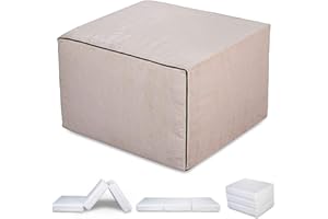 EVERGREENWEB MATERASSI & BEDS EVERGREENWEB - Pouf Letto con Rivestimento Tortora Sfoderabile trasformabile in Confortevole Materasso Singolo 80x190 WATERFOAM Alto 15 cm, Pieghevole 3 Pezzi Multiuso Puff Futon Salvaspazio Ospiti