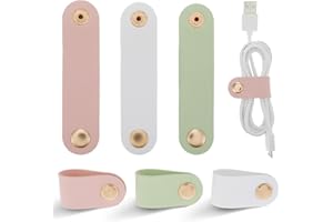 THINP 6 Pieces Cord Organizer, PU Leather Cable Organizer Reusable Cable Straps Clips Wire Ties Charging Cord Power Cord Earphone USB Holder Multipurpose Winder Holder Keeper Manager Management
