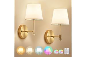 DSJK Battery Operated Wall Sconce Set of 2,Gold Wireless Wall Light with Remote Control,RGB Dimmable 15 Colors,Rechargeable Bulbs Cordless Lamp for Indoor Bedroom Living Room