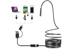 Kisbeibi Endoscopio, periscopio 3 in 1 per telecamera di ispezione HD, impermeabile, tubo di scarico con 6 luci LED regolabili, adattatore USB per dispositivi Android e tablet (dimensioni: 5 m)