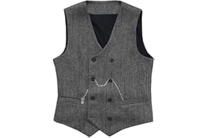 SOLOVEDRESS Herren Jahrgang Anzug Weste Zweireihig Wolle Tweed Weste für Hochzeit Groomsmen