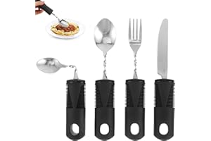Pizsieat 4 Pezzi Posate Parkinson con Utensili Adattivi con Manico Spesso, Set di Posate Piegabili con Presa Facile per Disabili, Pazienti di Parkinson, Artrite Anziani (Nero)
