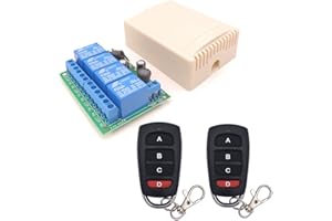 DieseRC DC 12V 24V 4CH Interruptor de control remoto inalámbrico, DC 6-30V 10A 4 canales 433Mhz Receptor de relé de radiofrecuencia con 2 transmisores de RF, para luces, puerta de garaje, motor, toldo
