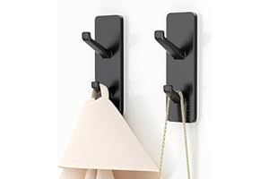 SUSSWIFF Self Adhesive Hooks for Hanging - Adhesive Hooks Safely Holds Up to 6kg, Stick on Hooks Heavy Duty, Coat Hook, Shower Hooks,Towel Hooks for Bathroom,Wall Hooks for Hanging Towel Hat Key, Black, 2 Pack