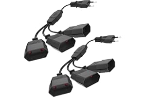 KEAGAR Extensión de enchufe Euro, alargador de enchufe Euro Euro, alargador de cable de alimentación plano, alargador de enchufe plano, alargador plano de 5 cm, divisor de enchufe euro, 2 piezas, color negro