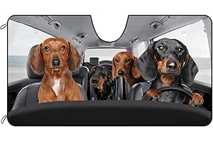 BAGEYOU Car Front Windshield Sunshade Cute Dachshund Dogs in the Beach Decor Vehicle Sun Shade Visor UV Ray Reflector Sun Protector, Keep Vehicle Cool, 55" x 30"