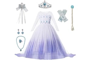 Cacilie Mädchen Prinzessin Karneval Verkleidung Party Kostüm Kleid Eisprinzessin Set aus Diadem, Handschuhe, Zauberstab, Perücke,Halskette,Ohrringe,Ringe