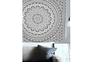 POPULAR HANDICRAFTS Arazzo da appendere al muro, in tessuto ombré nero/grigio, motivo: mandala indiano/meditazione, stile hippie, bohémien e psichedelico, decorazione per dormitori e camere da letto, 76 x 102 cm
