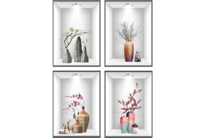 DOUSELLA 4 Pz Set di Adesivi da Parete 3D Vasi Piante Moderno Adesivi Murali per Camera da Letto Bonsai Decorazione da Parete Creativa Autoadesive Immagini Decalcomanie Parete Poster di Vasi Piante