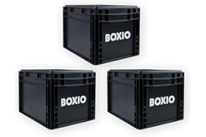BOXIO SOLO: 3 scatole portaoggetti con coperchio – Eurobox 40 x 30 x 28 cm – scatola di plastica perfetta per campeggio, barca, cantina o giardino – impilabile con altre scatole europee