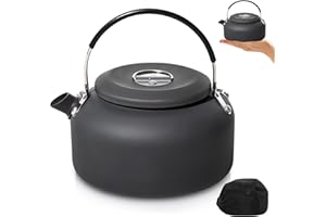 PORFOYO Bouilloire de camping 1,4 l - Bouilloire portable avec poignée anti-chaleur - Idéale pour la cuisine - Bouilloire en acier inoxydable pour pique-nique