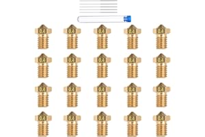 3DMAN 20 PCS V6 Nozzles 0.4mm Brass + 5 PCS 0.4mm Cleaning Needles for E3D Hotend 1.75mm Filament 3D Printer